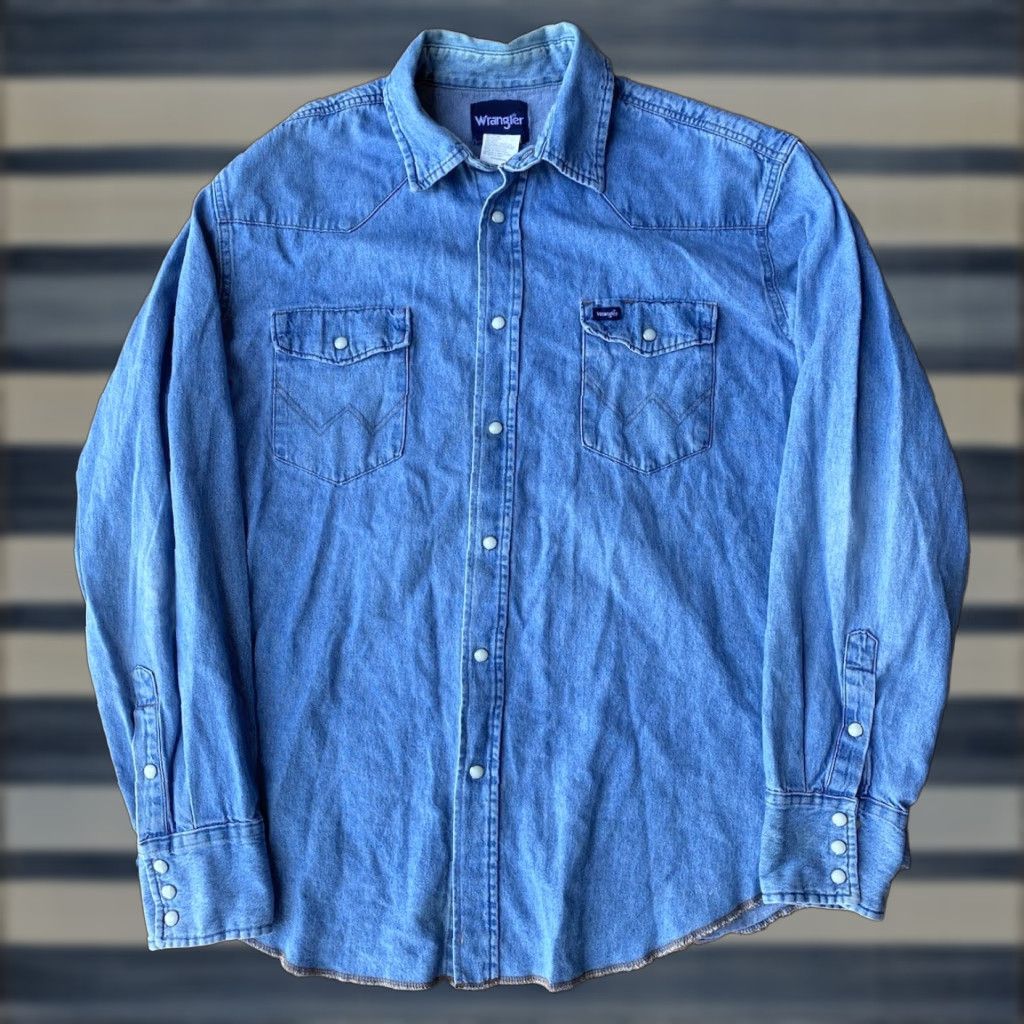 Wrangler VINTAGE Wrangler Pearl Snap Western Shirt Men’s XL Blue Denim Cotton Button-Up Cowboy Size US XL / EU 56 / 4 - 1 Thumbnail