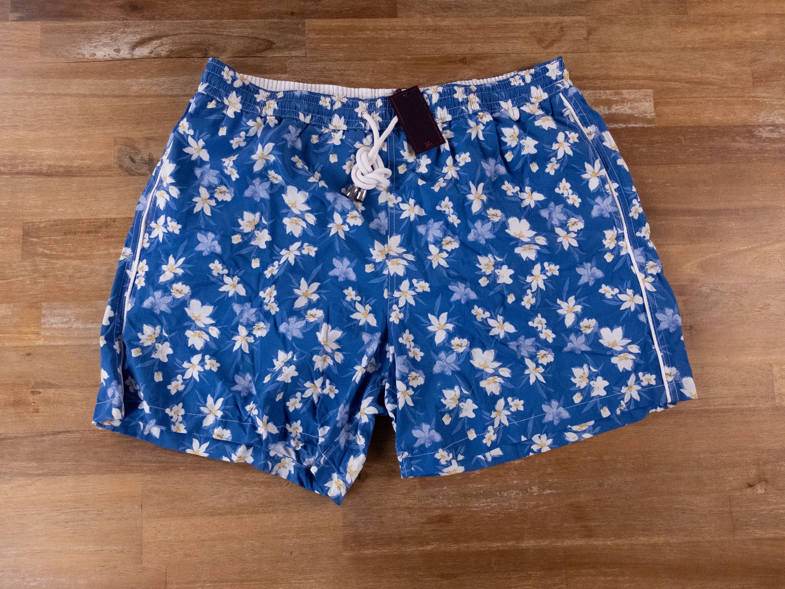 image of Isaia Napoli Blue White Floral Swim Shorts Trunks 2Xl, Men's (Size 38)