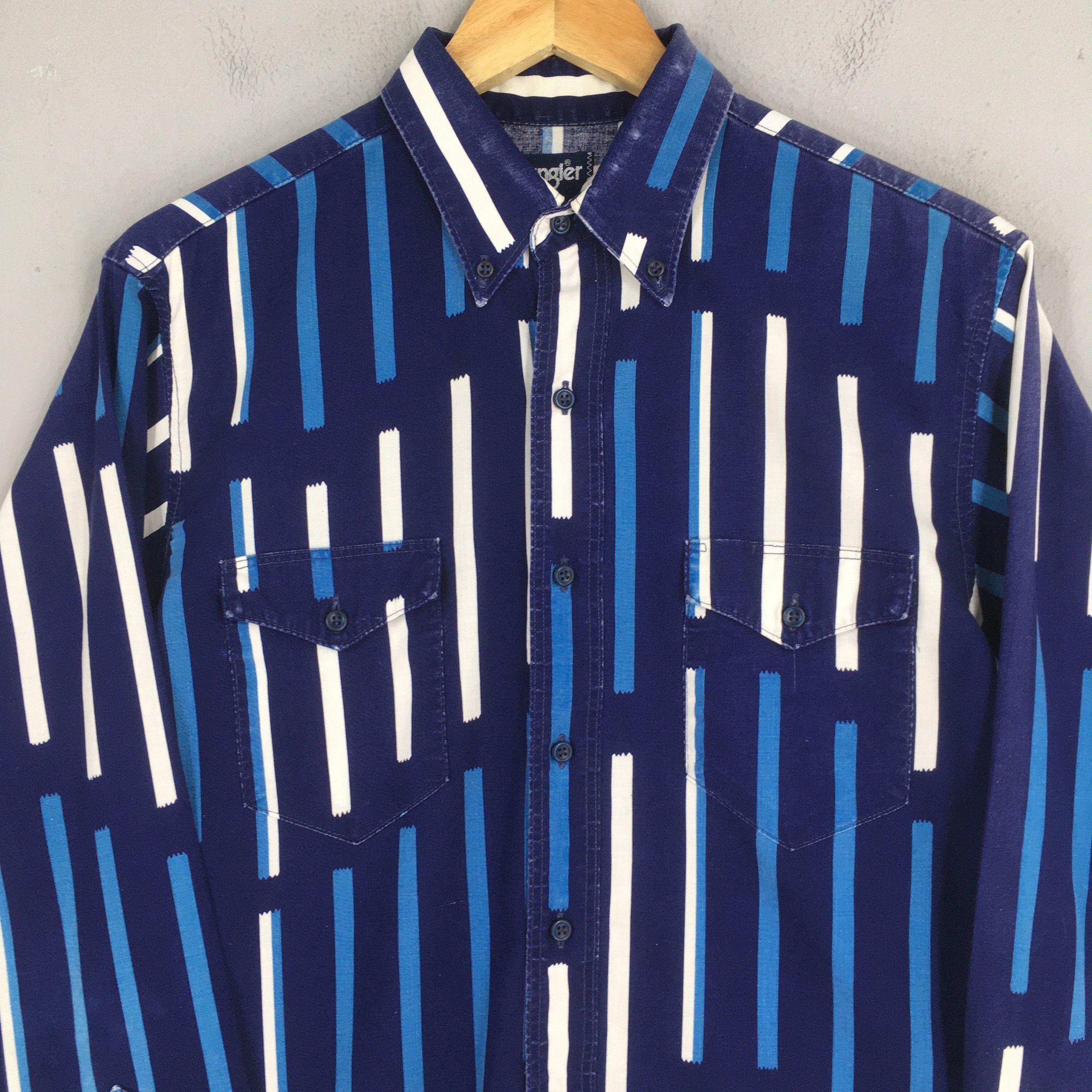 Wrangler Vintage 90s Wrangler Striped Blue Shirt Medium Size US M / EU 48-50 / 2 - 2 Thumbnail