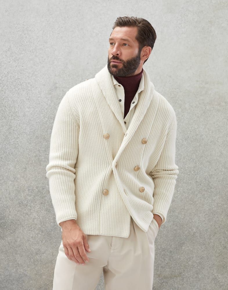 Brunello Cucinelli o1w1db10226 Cardigan in Netural/Off White Size US XL / EU 56 / 4 - 1 Thumbnail