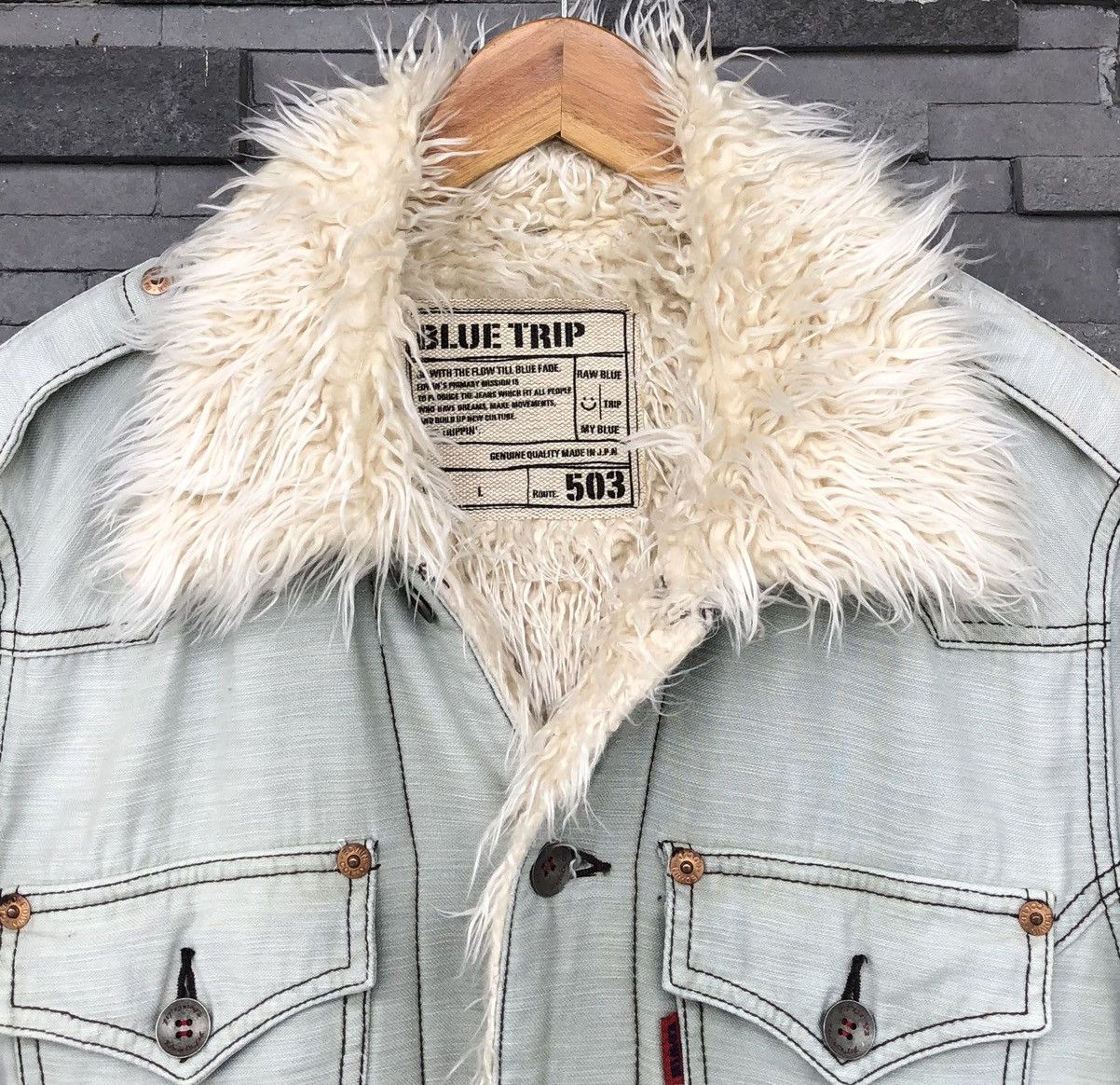 Vintage Vintage Edwin Faux Fur Lining Shearling Denim Jacket Size US L / EU 52-54 / 3 - 18 Thumbnail