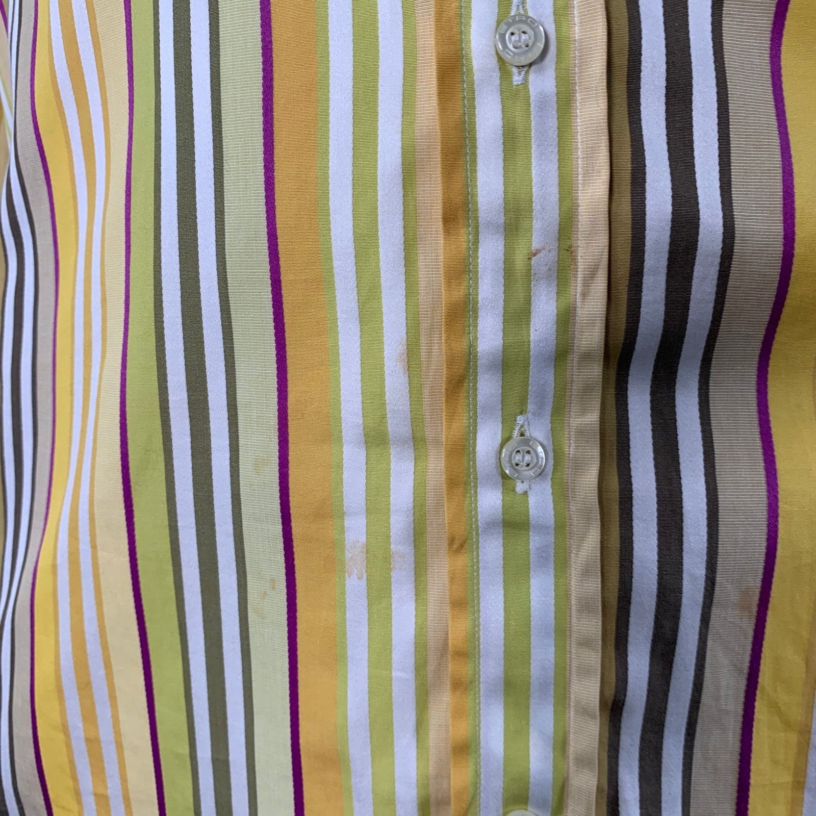 Etro ETRO Yellow Green White Stripe Cotton Curved Cutaway Shirt Size US XL / EU 56 / 4 - 5 Thumbnail