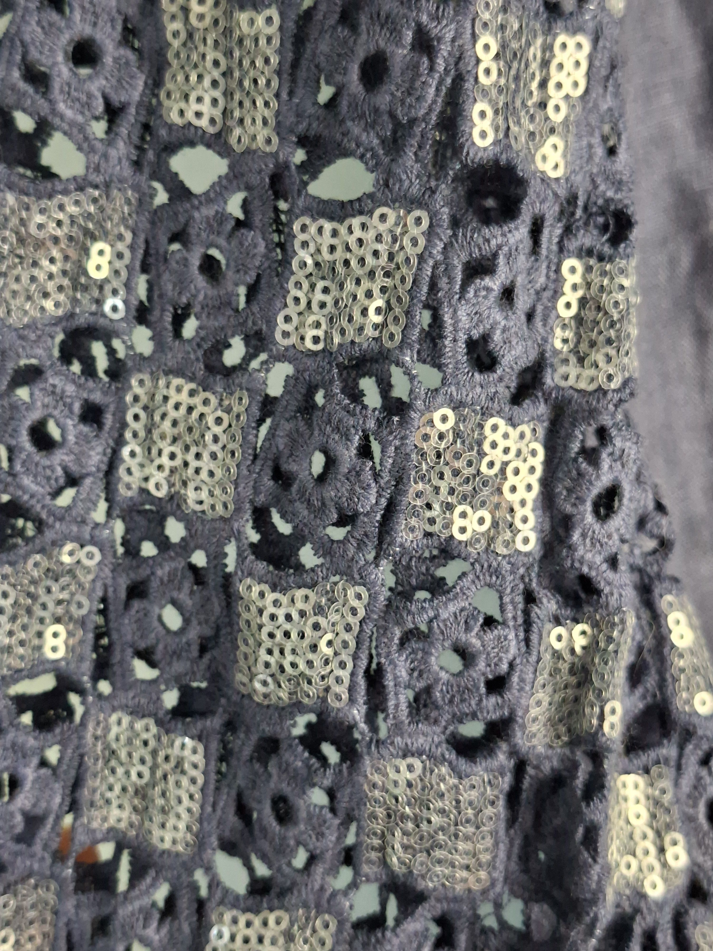120% Lino 120% Lino Blue Linen Sequin Crochet Sleeve Shift Dress Size M / US 6-8 / IT 42-44 - 9 Thumbnail