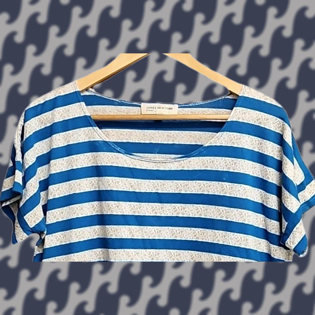 Jones New York Jones New York Sport Blue White Striped Top Medium T-Shirt Knit Cotton Blend Women Crew Neck Short Sleeve Coastal Chic Mens? No Size M / US 6-8 / IT 42-44 - 1 Thumbnail