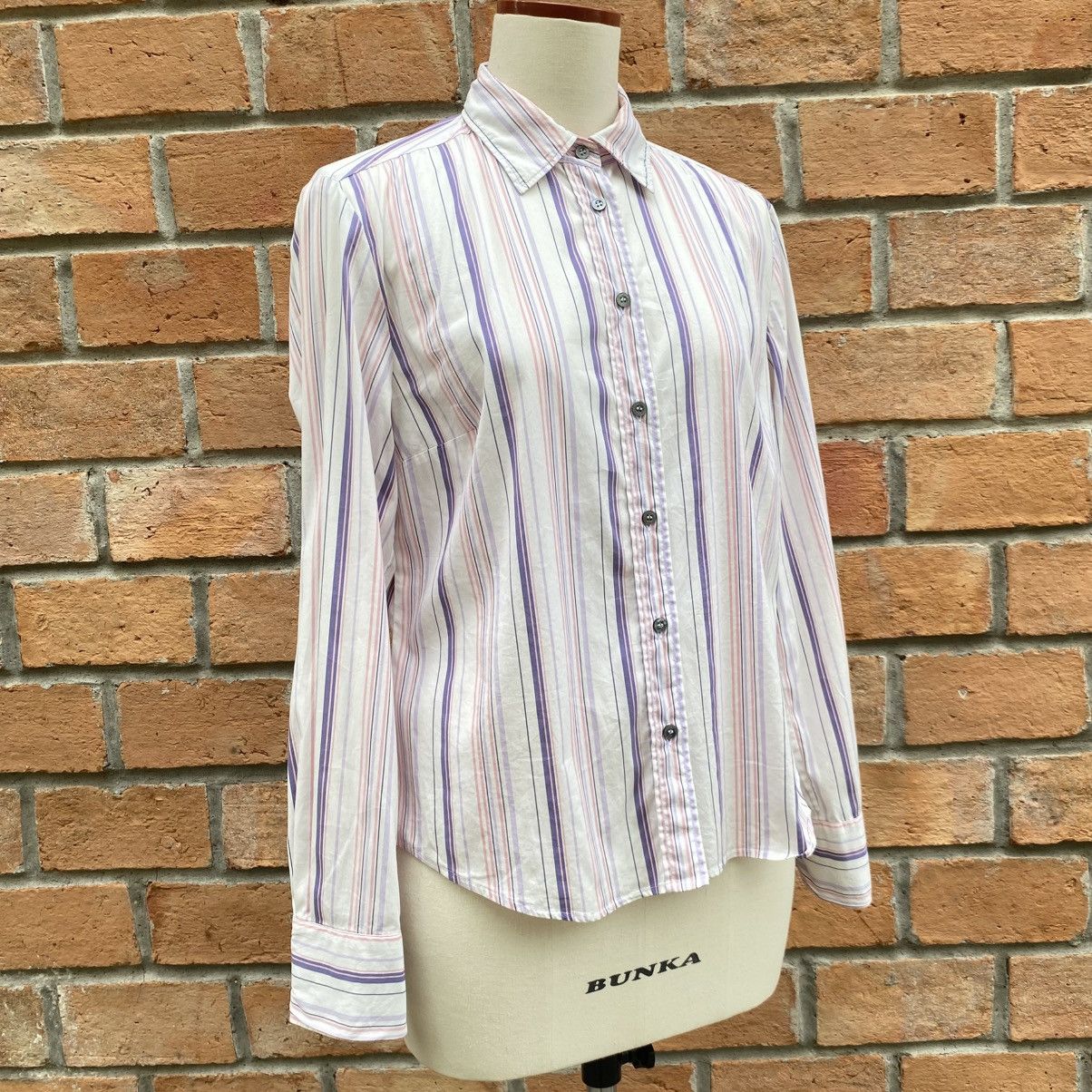 Max Mara Max Mara White Striped Long Sleeve Button-Up Shirt Size M / US 6-8 / IT 42-44 - 2 Thumbnail
