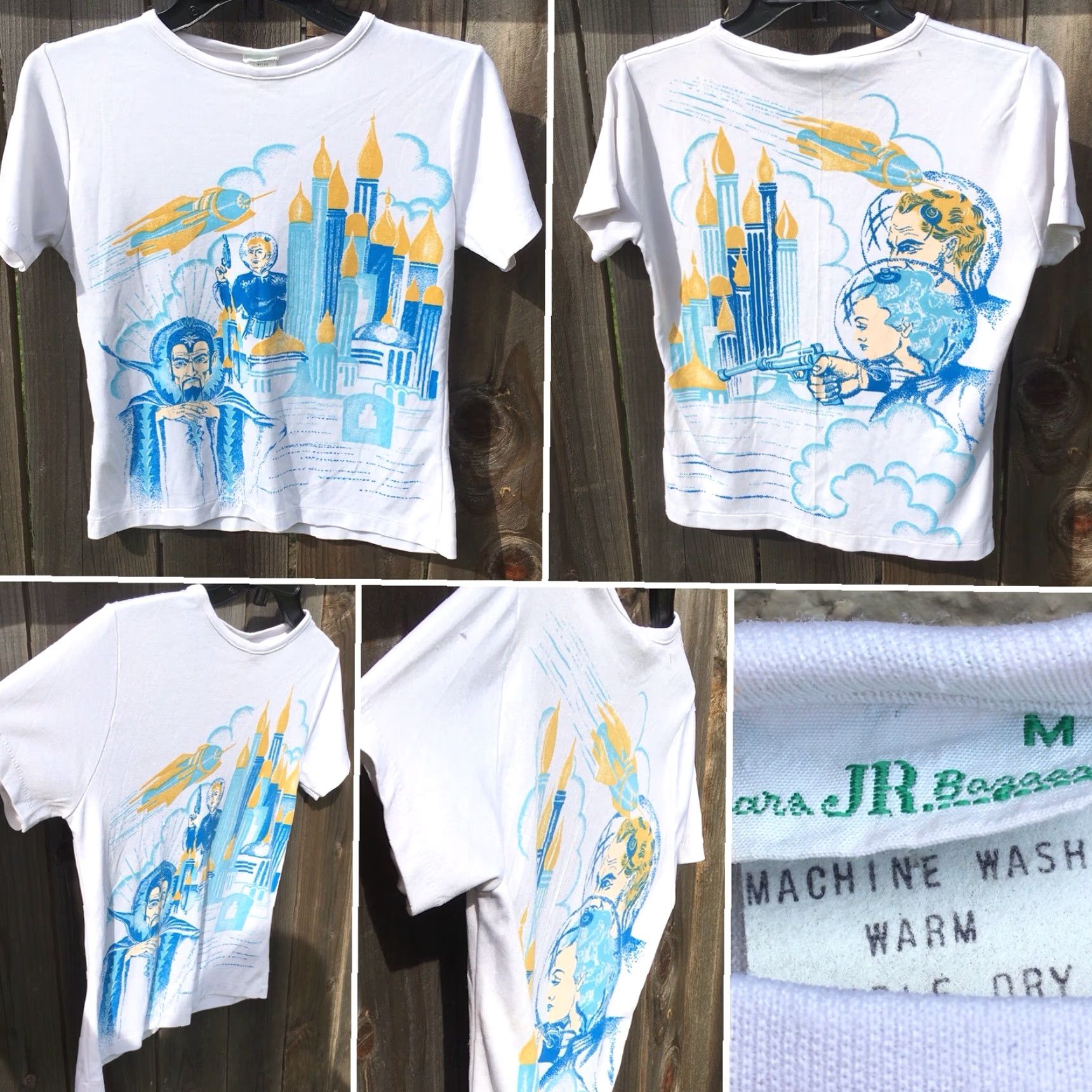 Sears VINTAGE Sears Flash Gordon T-Shirt Womens Graphic Tee 1970s White M Short Sleeve Front Back Print Nylon 18" Chest Size M / US 6-8 / IT 42-44 - 2 Thumbnail