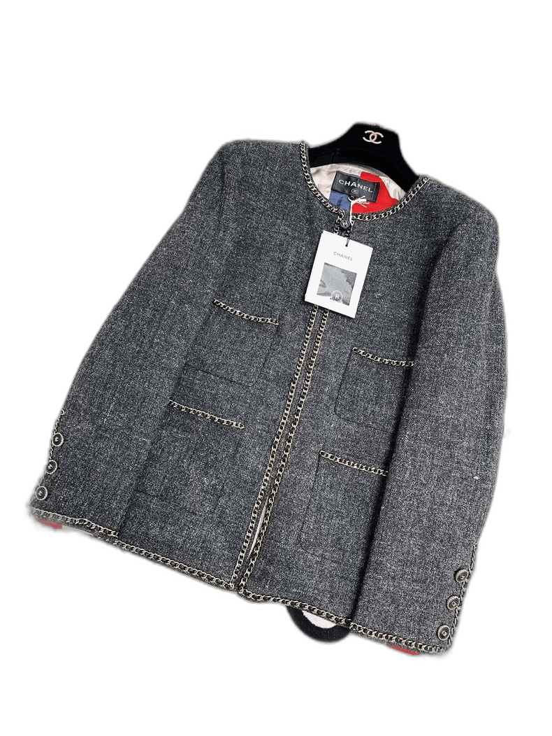 Chanel Chanel Gray Tweed Chain Four-Pocket Coat Size M / US 6-8 / IT 42-44 - 1 Thumbnail
