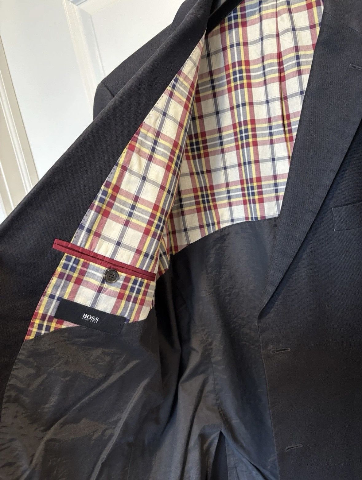 Hugo Boss Hugo Boss Blazer Men's Navy Blue Slim Fit Size 46 Madras Size 46R - 6 Thumbnail