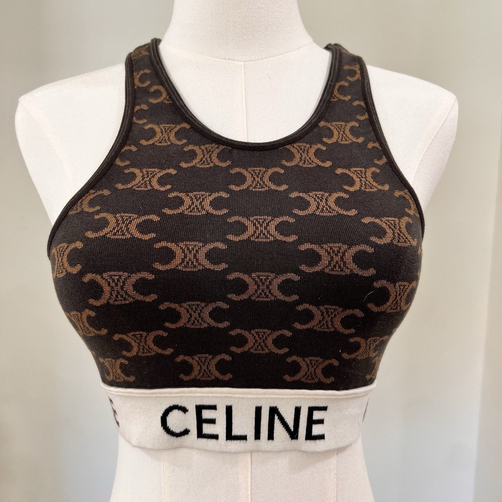 Celine Celine Monogram Crop Sports Bra Silk Cotton (M) Brown Size M / US 6-8 / IT 42-44 - 1 Thumbnail