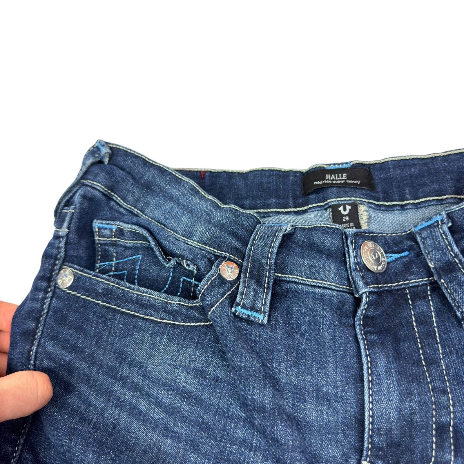 True Religion True Religion Halle Women Blue Mid Rise Super Skinny Jean 29 Size 29" - 5 Thumbnail