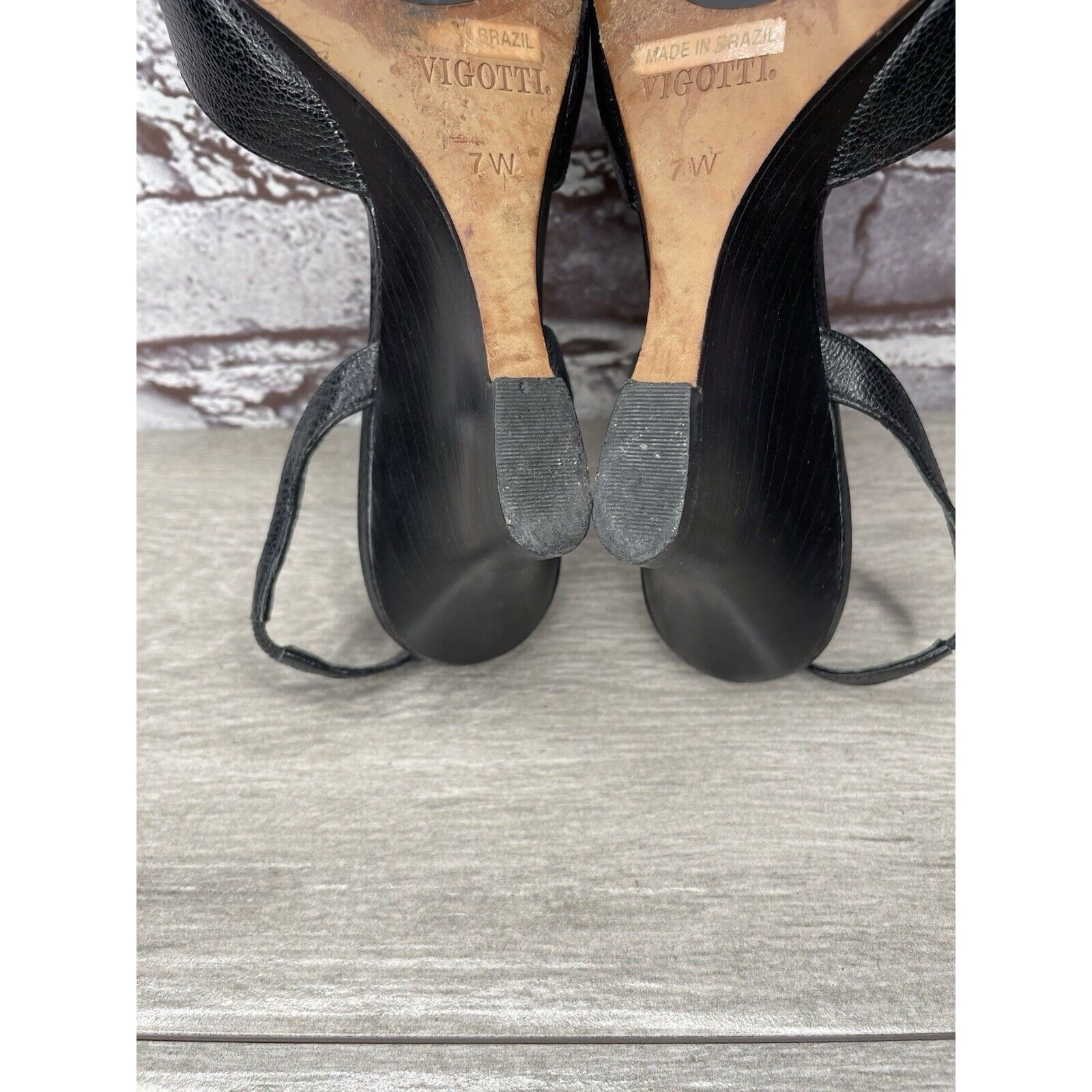 Other Vigotti Black Leather Open Toe Slingback High Wedge Sandals Size US 7 / IT 37 - 7 Thumbnail