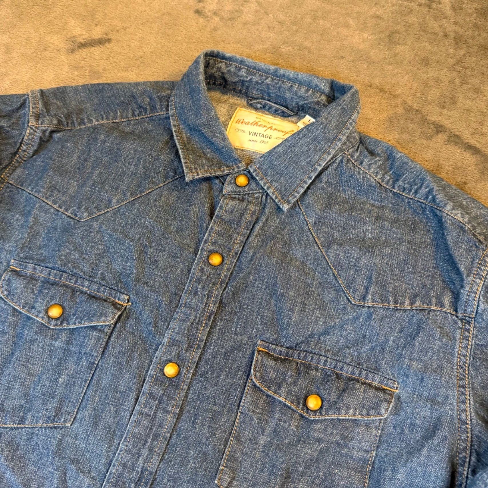 Weatherproof VINTAGE Weatherproof Shirt Denim Blue Western Snap Front Mens Large Size US L / EU 52-54 / 3 - 2 Thumbnail