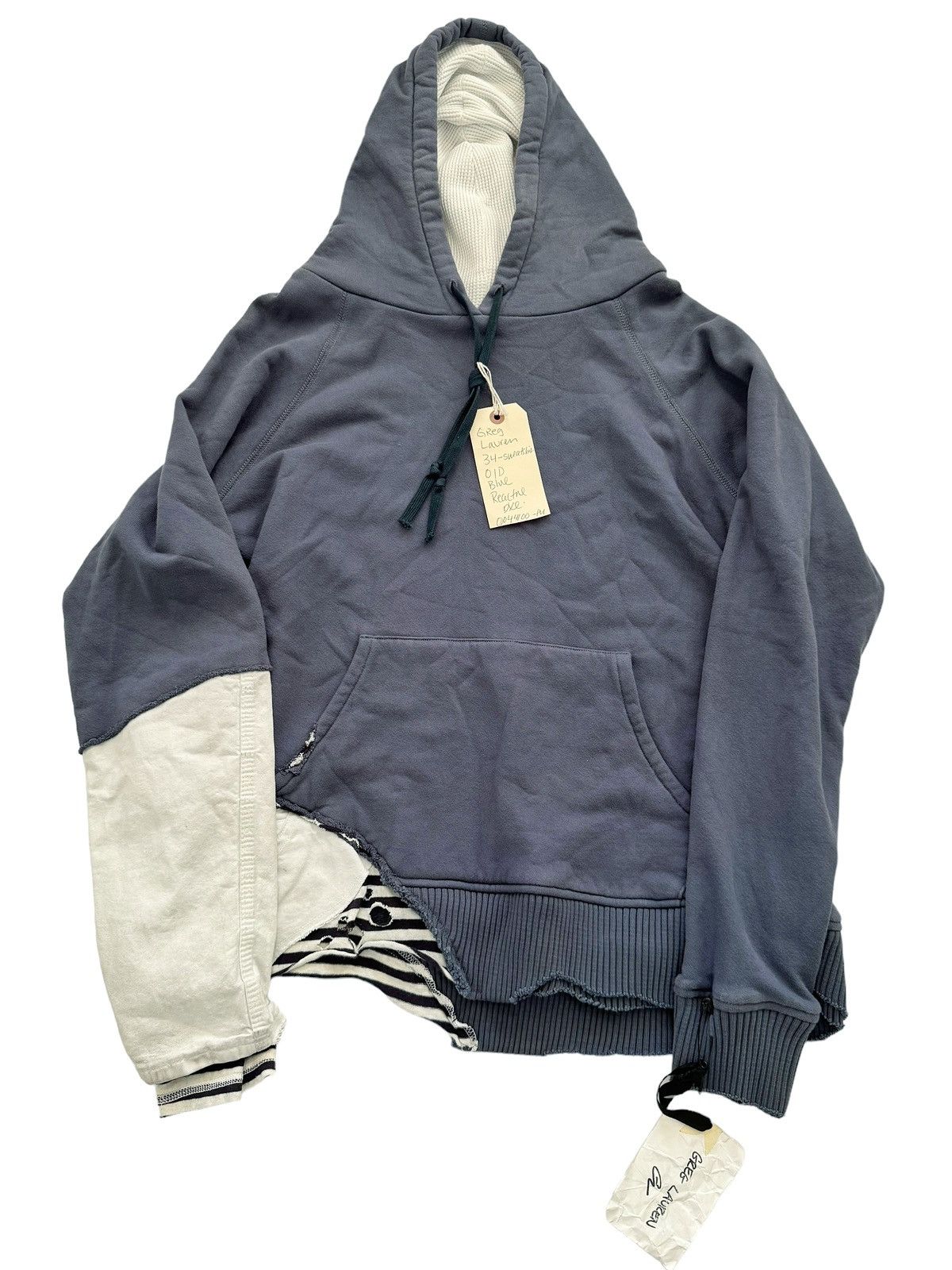 image of Greg Lauren Sz3 Sample Blue Painter Fragment Hybrid Hoodie, Men's (Size Large)