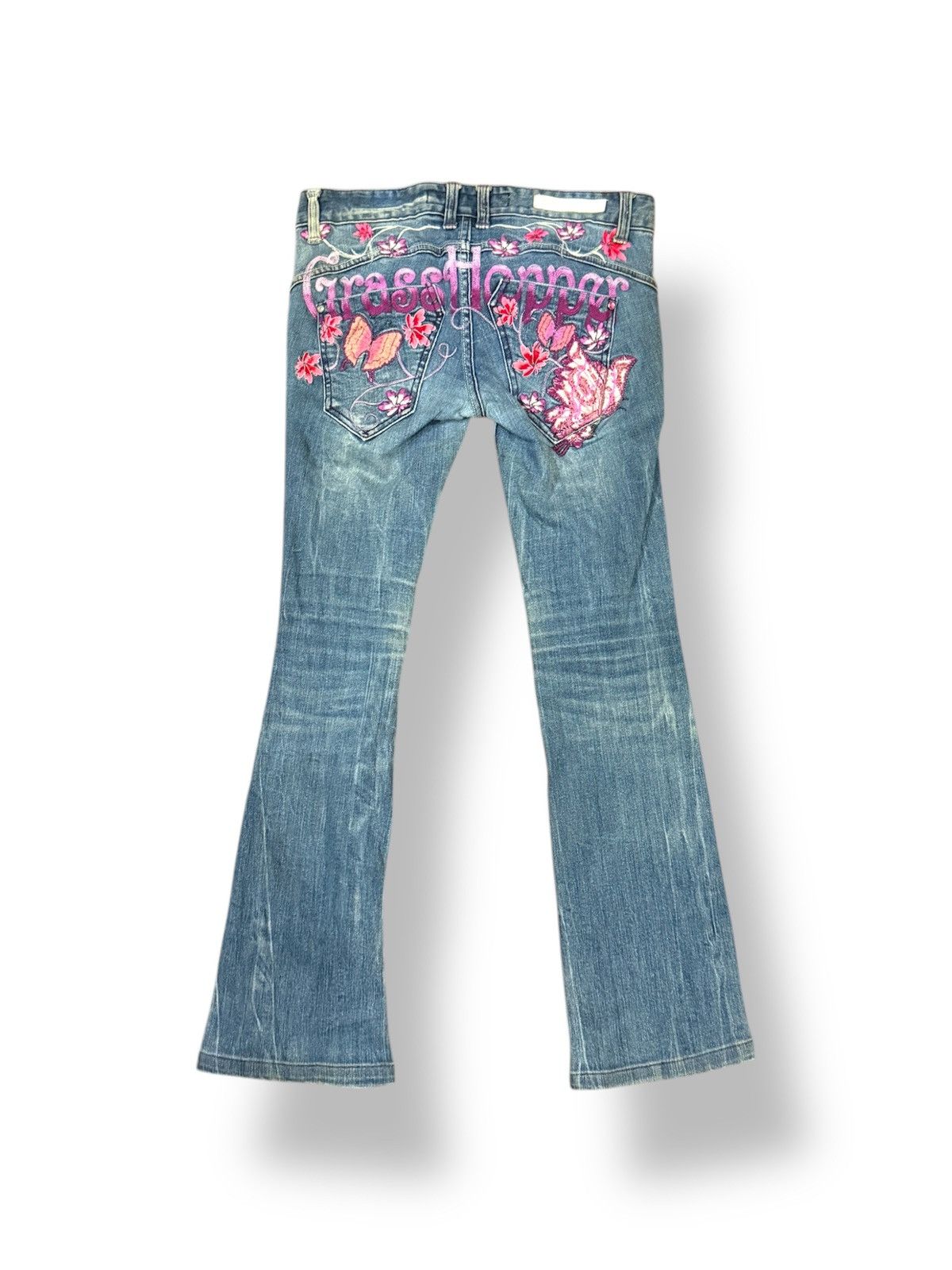 Ed Hardy Inspired - Pink Butterfly Embroidery Bootcut Jean