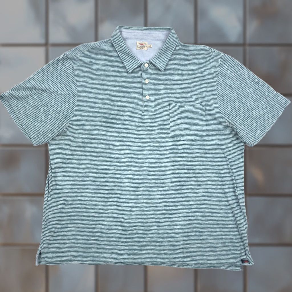Faherty Faherty Brand Polo Shirt Green Blue White Stripe Short Sleeve Pocket 2XL Mens Size US XXL / EU 58 / 5 - 1 Thumbnail
