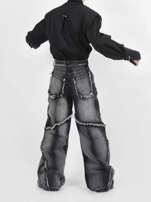 Japanese Brand × Jean Vintage washed distressed fringed micro-flare jeans Size US 32 / EU 48 - 3 Thumbnail