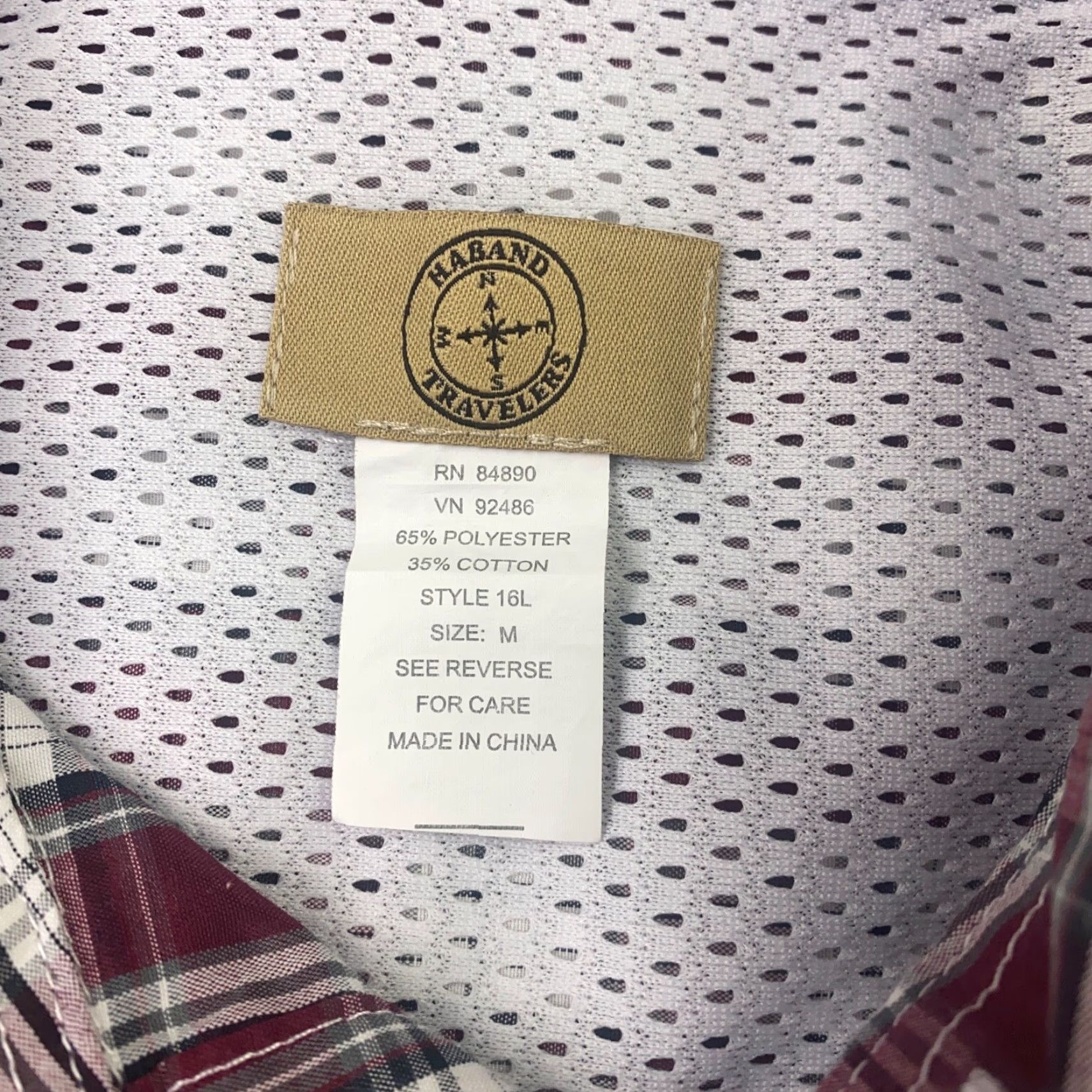 Haband Haband Travelers Mens Shirt Medium Maroon Plaid Button Up Short Sleeve Safari Regular Mens Size US M / EU 48-50 / 2 - 7 Thumbnail