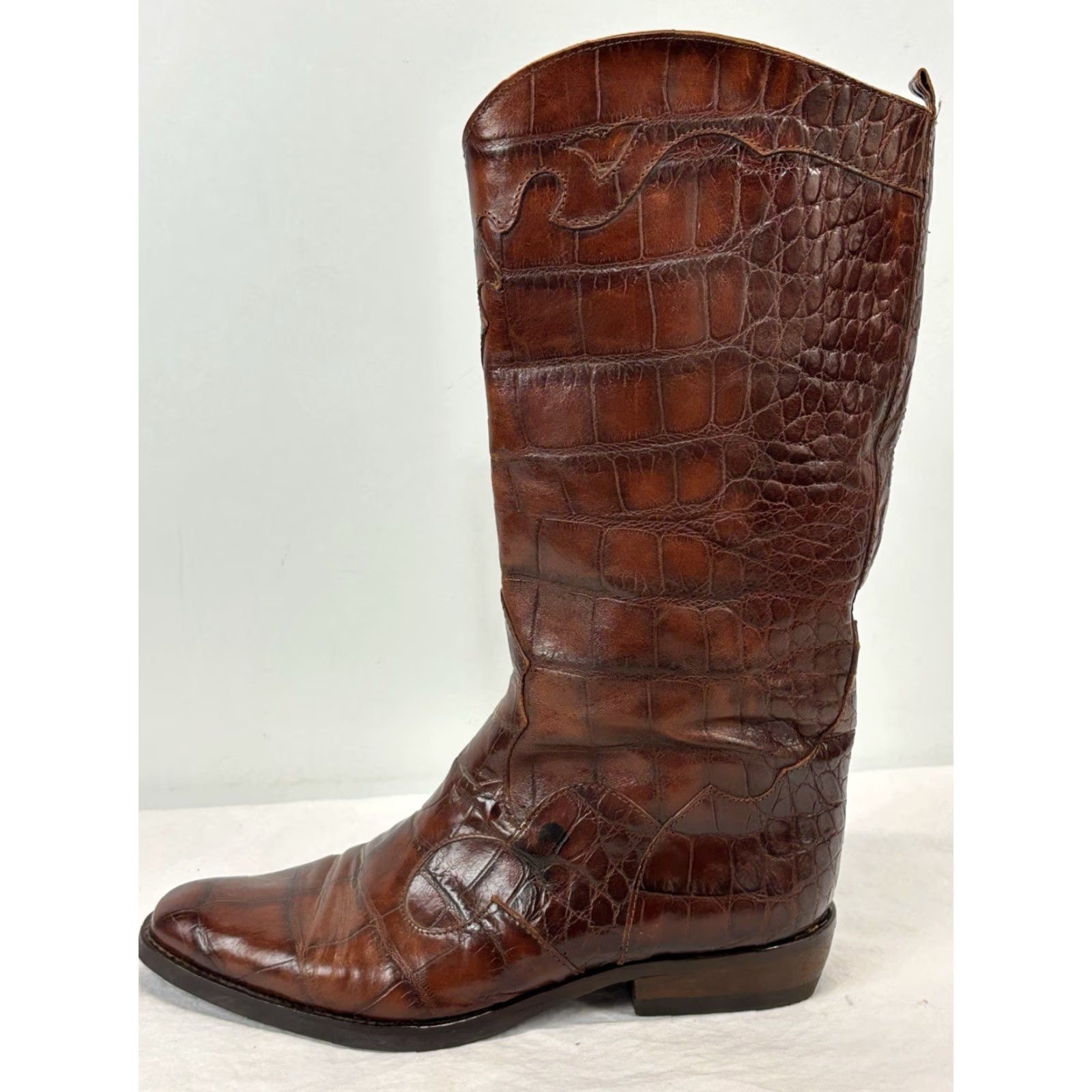 Vintage VINTAGE Joan & David Western Leather Boots Brown 37.5 (US 7) Women Cowboy 90s Croc Embossed Leather Boots Size US 7 / IT 37 - 2 Thumbnail