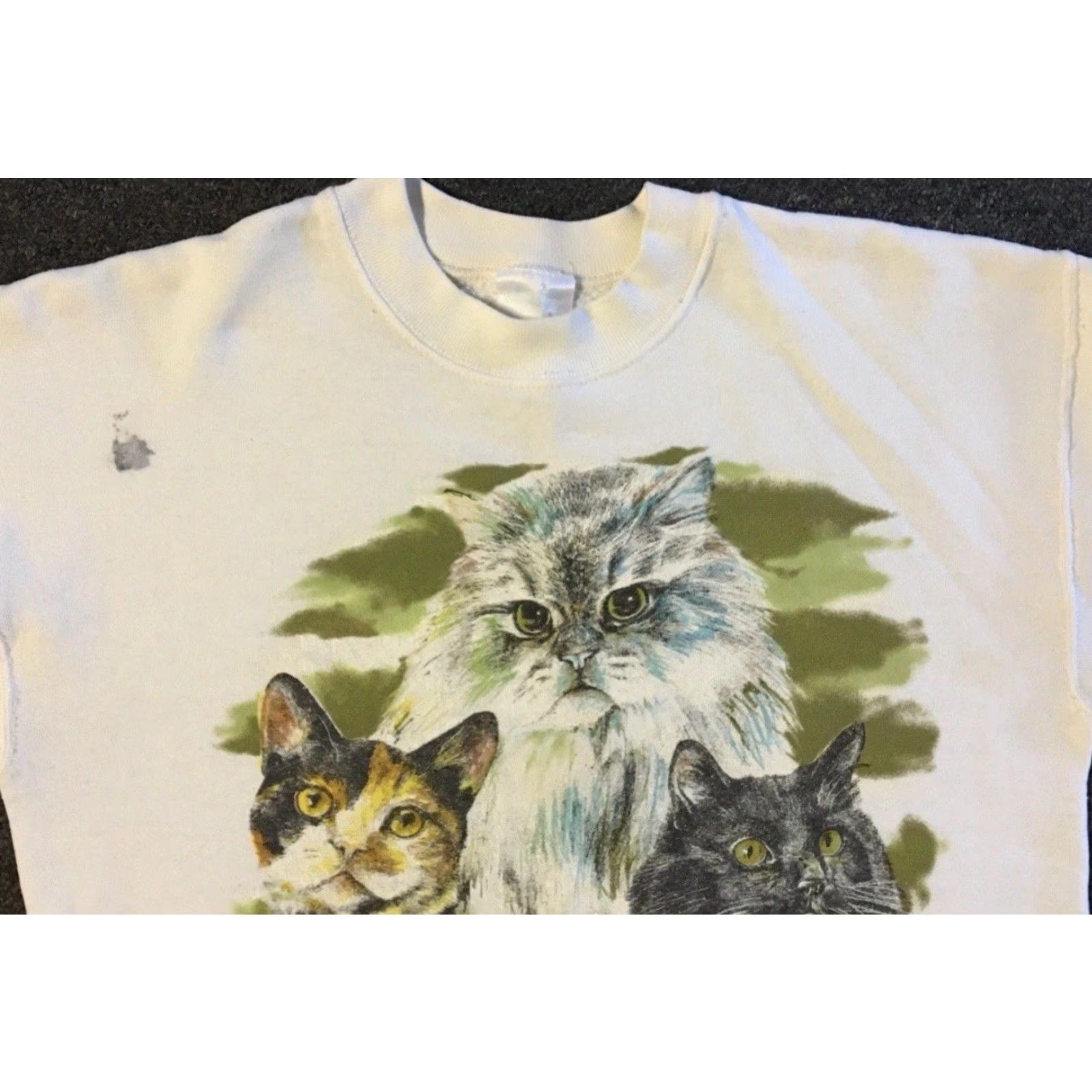 Vintage VINTAGE Cat Faded Distress 90s Sweatshirt XS - Surf/Hoodie - White - Pet/Animal Abstract Art - 80s 90s Retro Size US XS / EU 42 / 0 - 6 Thumbnail