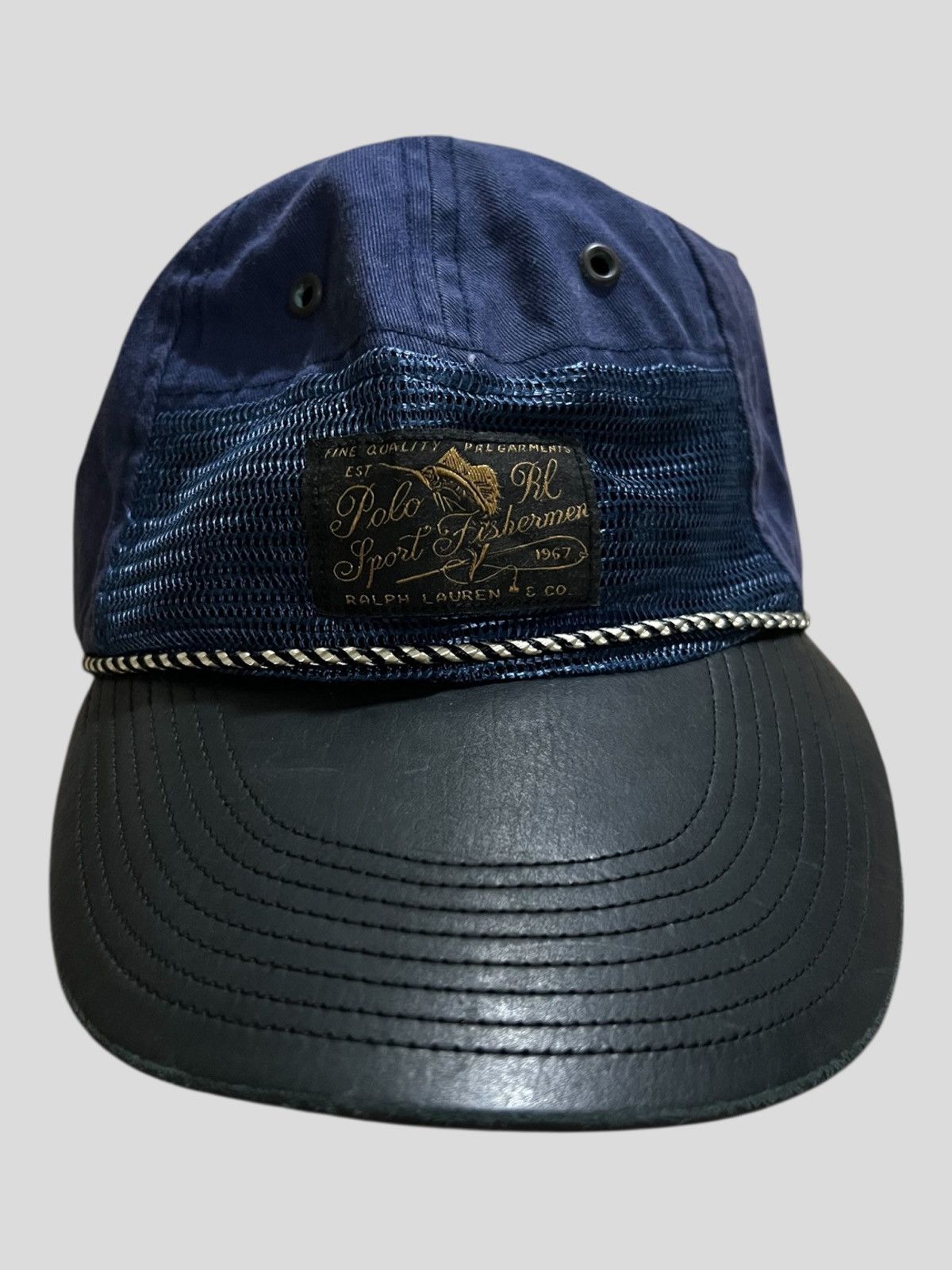 RRL Ralph Lauren Vintage 90s Polo Sport RL Fisherman Hybrid Mesh Leather Cap Size ONE SIZE - 2 Thumbnail