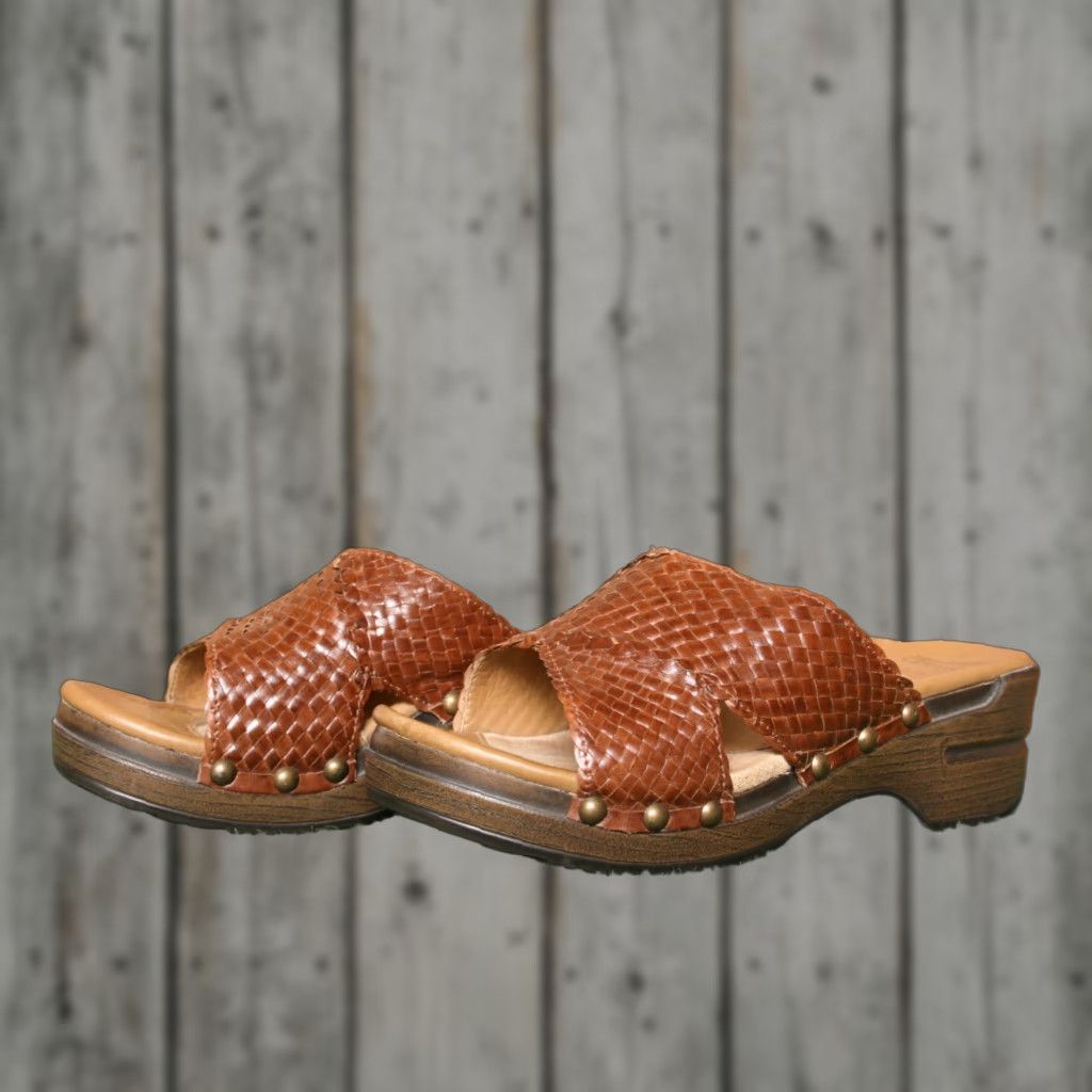 Dansko Dansko Mila Dark Tan Leather Basket Weave Slide Sandals US 6.5-7 EUR 37 Womens Sandal Size US 6.5 / IT 36.5 - 1 Thumbnail