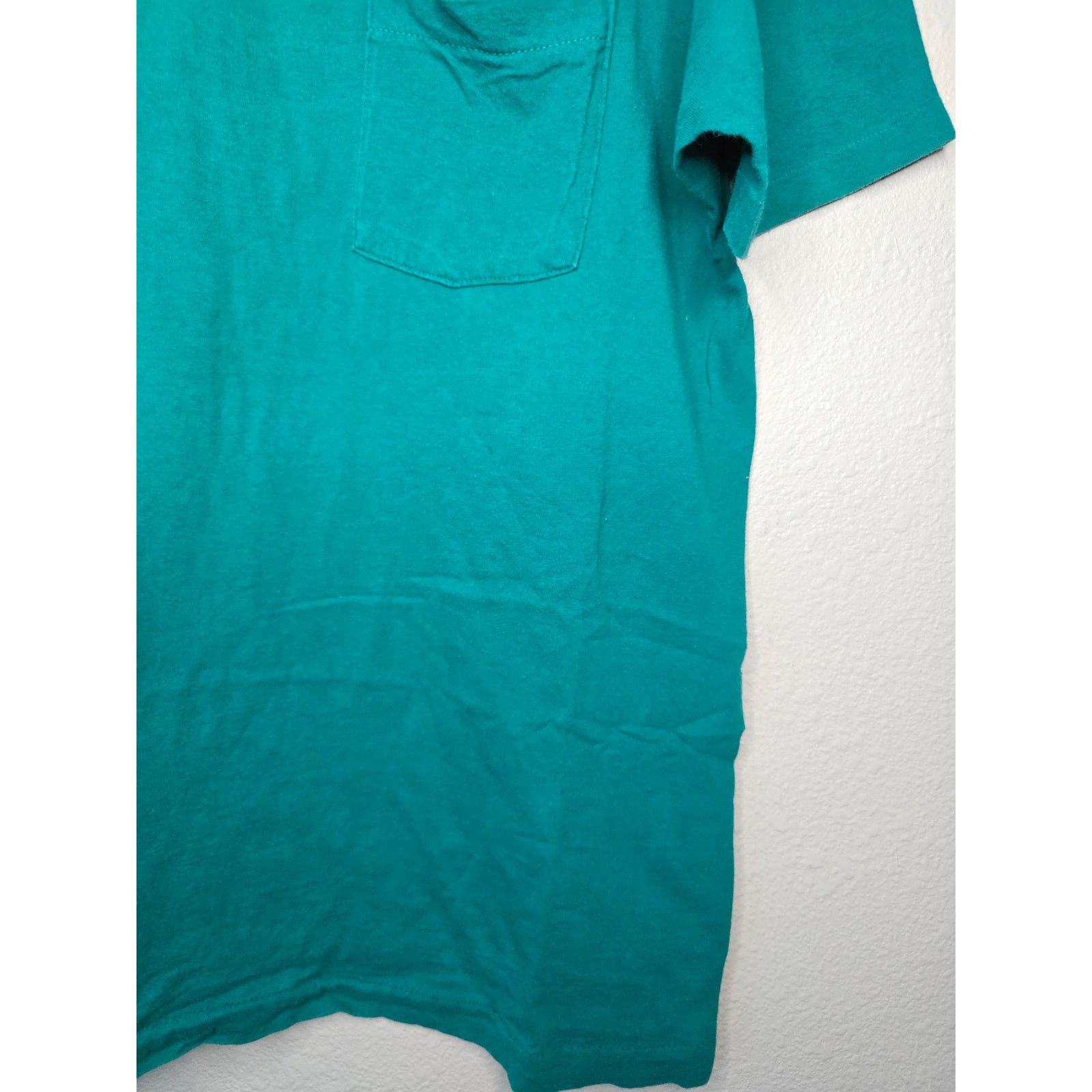 Fruit Of The Loom × Vintage Vintage Teal Blank Plain Pocket USA Made XL Blue Tee 1990s Size US XL / EU 56 / 4 - 2 Thumbnail