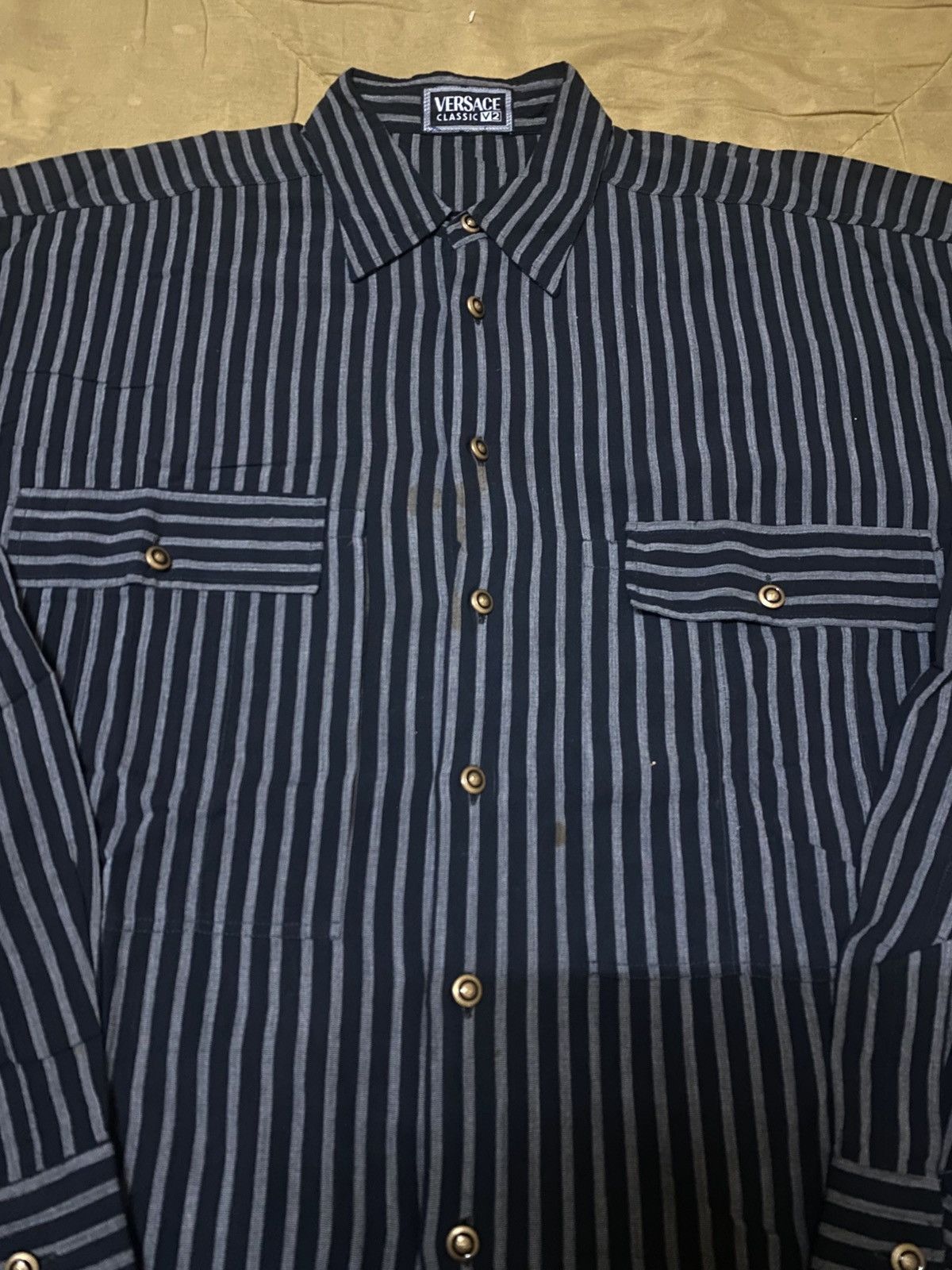 Versace Vintage 90s Versace Classic V2 Stripes Pattern Shirt Size US L / EU 52-54 / 3 - 2 Thumbnail