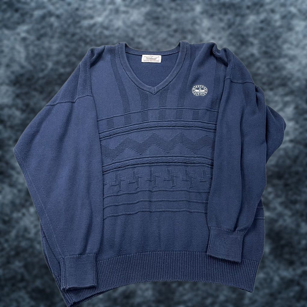 Titleist VINTAGE Titleist Golf Sweater Mens Large Blue Textured V Neck Knit Wynstone 90s Size US L / EU 52-54 / 3 - 1 Thumbnail