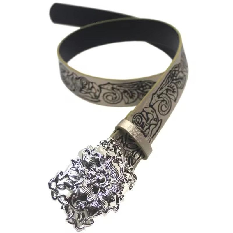 Leather Rose Buckle PU Leather Belt Size ONE SIZE - 4 Thumbnail