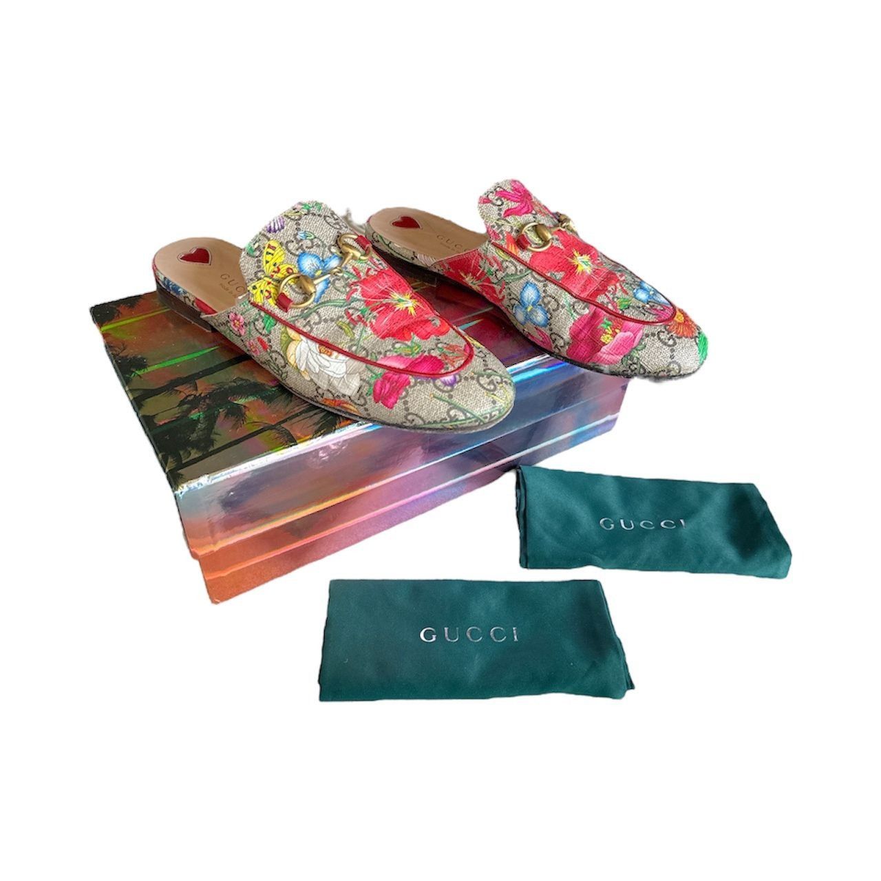GUCCI Princetown GG Horsebit Flora Loafer Mule EU 36.5 US 6.