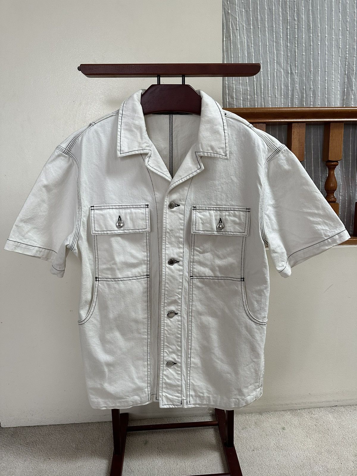 Alexander Wang × Designer Alexander Wang White Overdyed Denim Short Sleeve Shirt Size US M / EU 48-50 / 2 - 8 Thumbnail