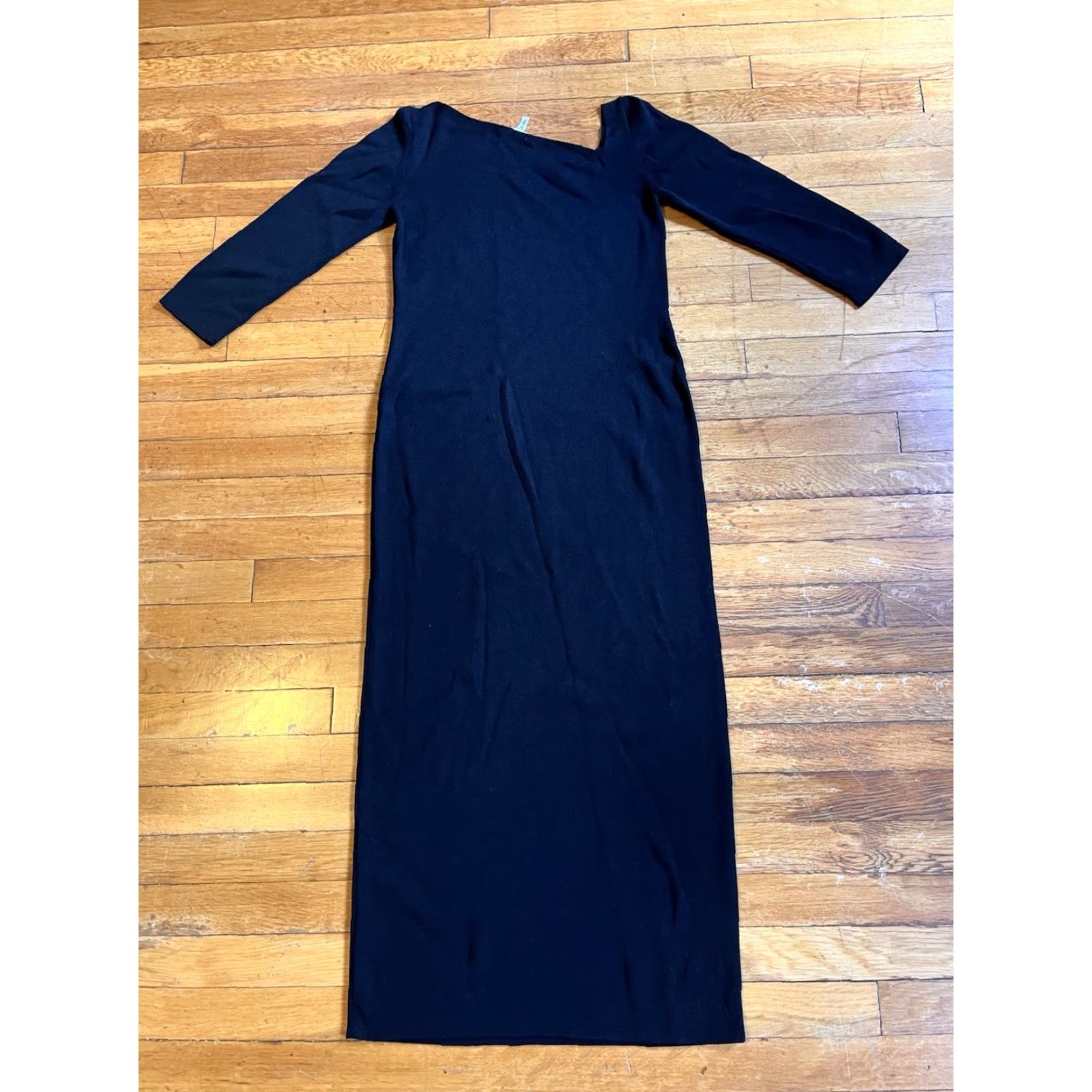 Escada VINTAGE ESCADA Knit Asymmetrical Long Gown Women’s 38 Black Maxi Dress/Evening Formal Front-Shoulder- Hem Pullover Wool Knit Solid Asymmetric 0 Size XS / US 0-2 / IT 36-38 - 3 Thumbnail