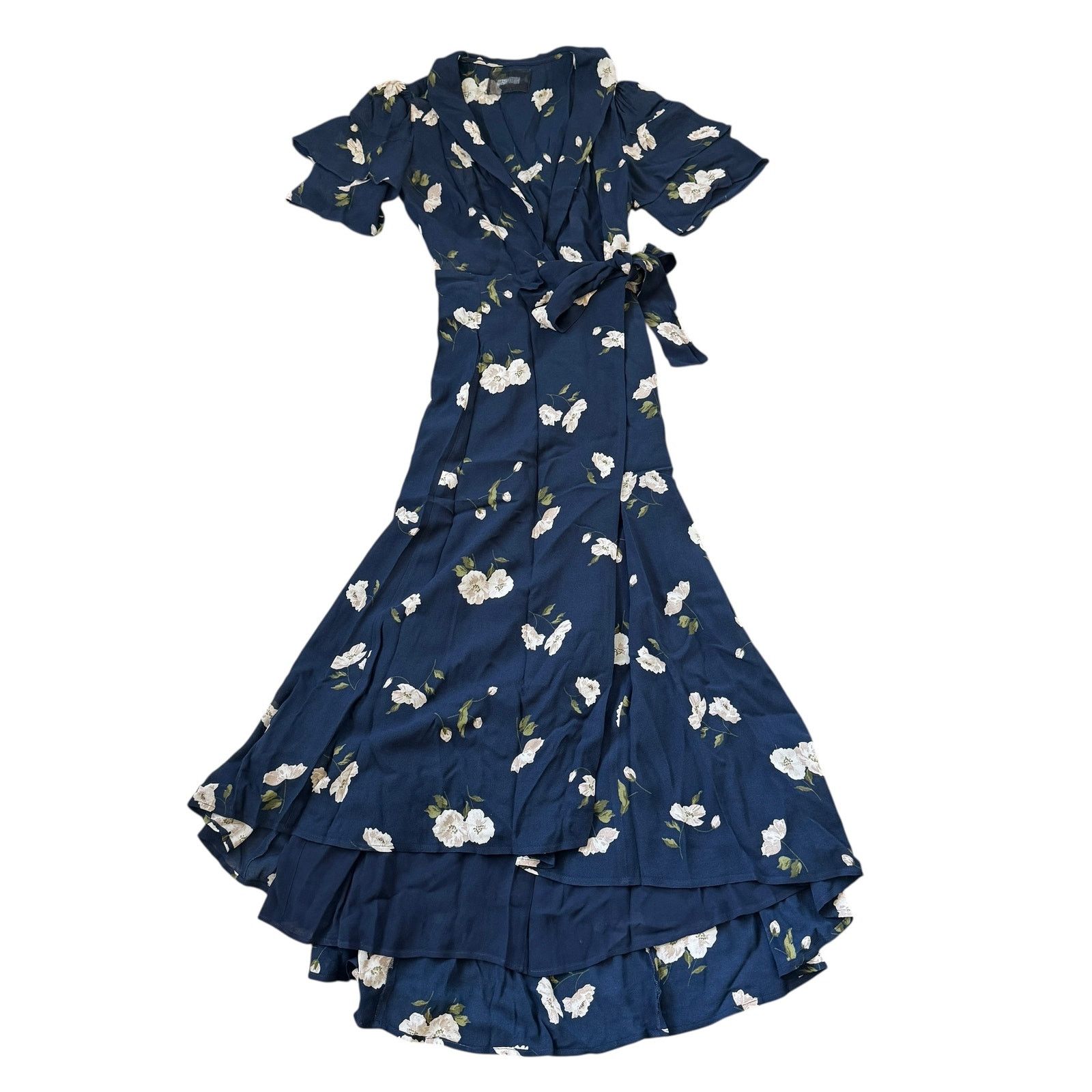 Reformation Laylay Wrap Midi Dress Opaline Navy Floral