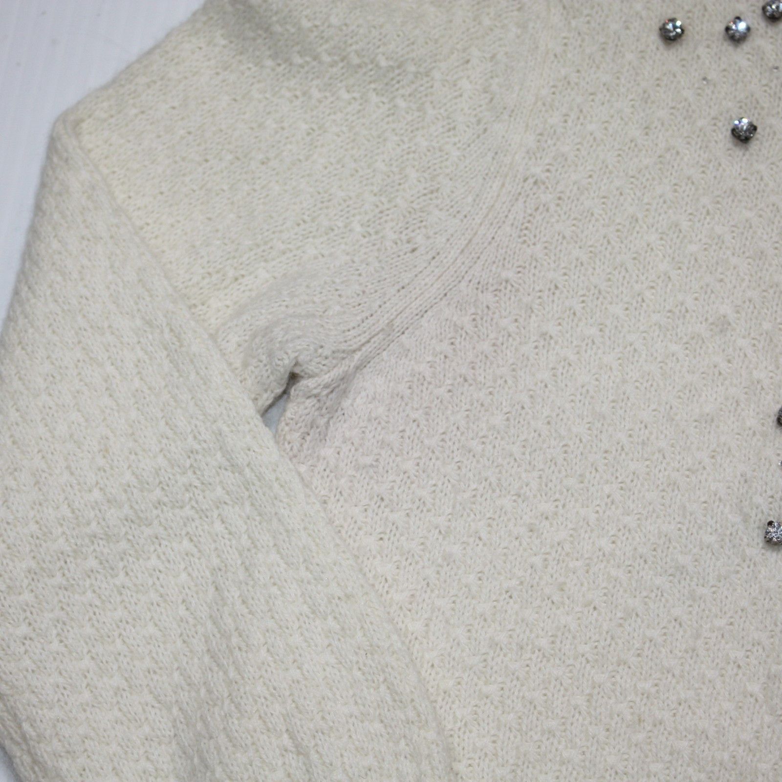 Other Jacob White Textured Open Cardigan Sweater with Rhinestones Size M / US 6-8 / IT 42-44 - 3 Thumbnail