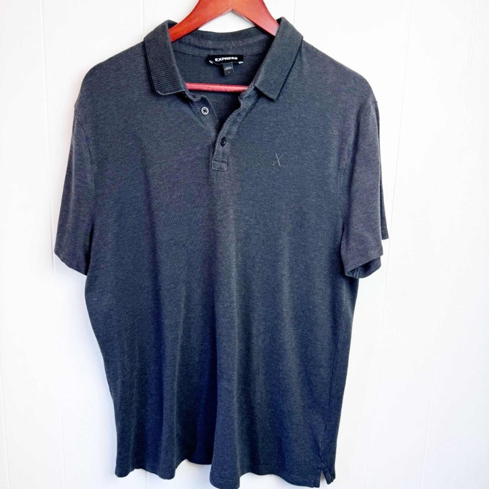 Express Express Dark Grey Pique Short Sleeve Shirt Men’s Size Large Size US L / EU 52-54 / 3 - 1 Thumbnail