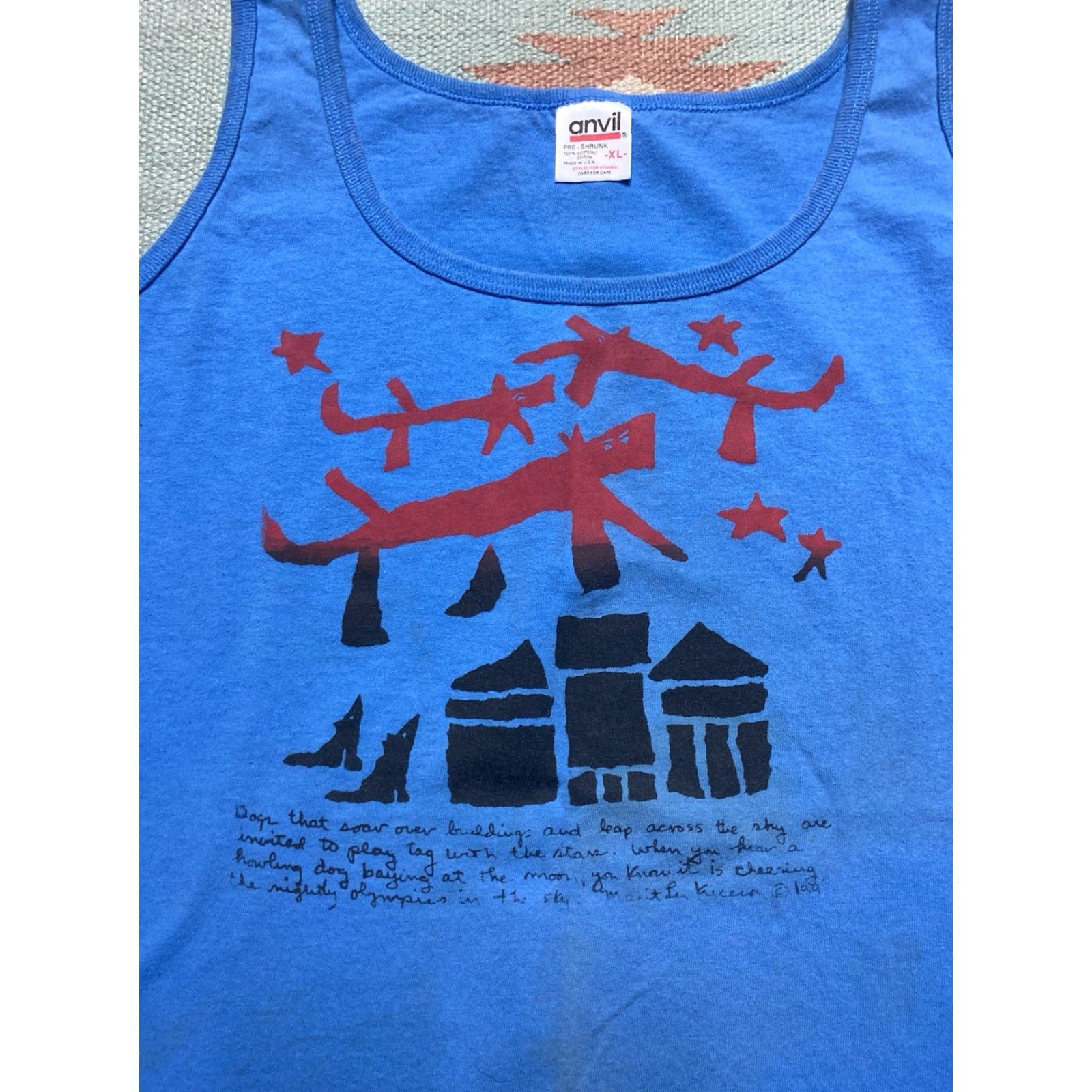 Anvil VINTAGE 90s Tank Top Sleeveless Shirt Marit Lee Kucera Dog Folk Art Animal XL Blue Anvil T-Shirt Mens 90s Sleeveless Size US XL / EU 56 / 4 - 4 Thumbnail