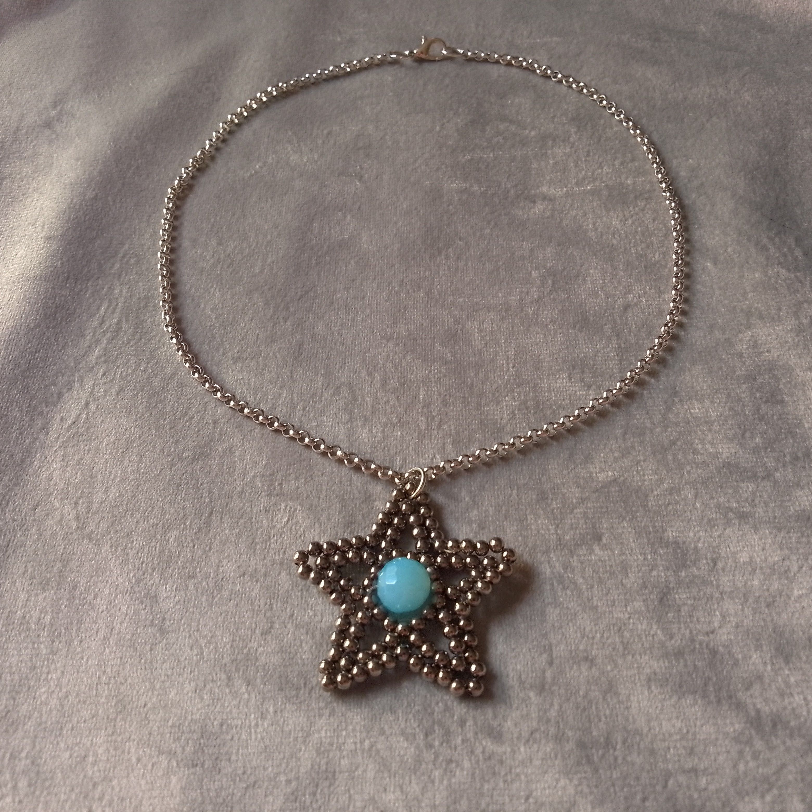 Handmade Necklace Star Beaded Pendant Blue Crystal Unique Design Size ONE SIZE - 2 Thumbnail