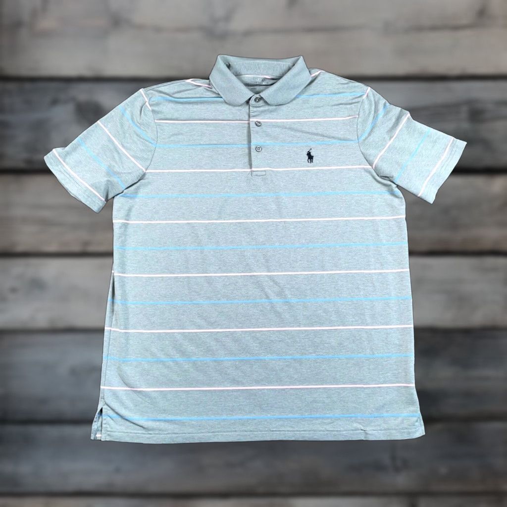 Polo Ralph Lauren Polo Ralph Lauren Performance Shirt Striped Adult Large Gray Pink Lightweight Short Sleeve Polo Mens Size US L / EU 52-54 / 3 - 1 Thumbnail