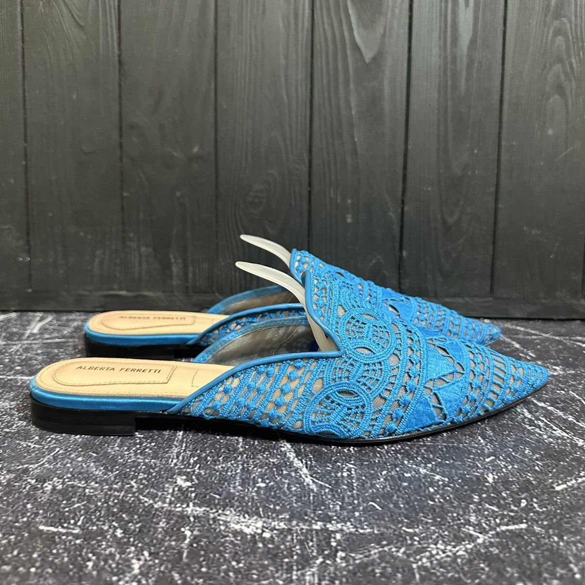 Alberta Ferretti Alberta Ferretti Blue Lace and Satin trim Flat mules size 41 Size US 11 / IT 41 - 3 Thumbnail