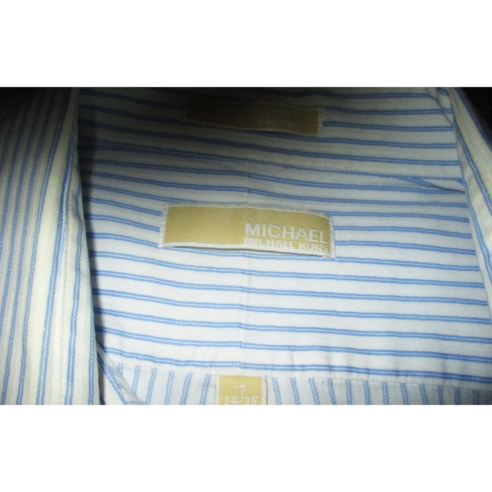 Michael Kors Michael Kors White Blue Long Sleeve Dress Shirt Mens 17/34-35 Shirt Dress Shirt Regular Cotton Knit Size 17/34-35 Mens Size 46R - 6 Thumbnail