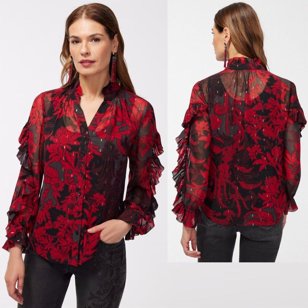 Chicos New Chico's Ruffle Detail Long Sleeve Chiffon Shirt Size 3 Size XL / US 12-14 / IT 48-50 - 1 Thumbnail