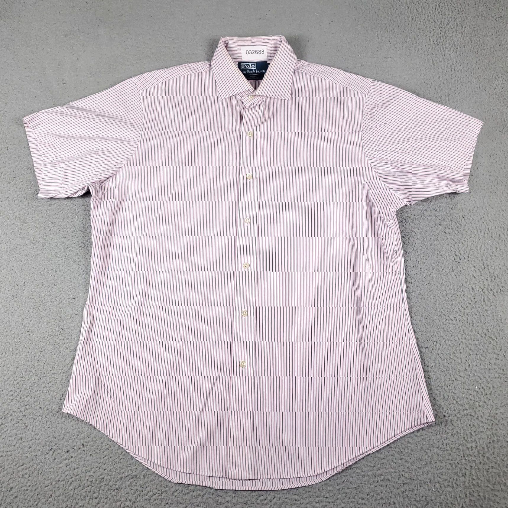 Ralph Lauren Ralph Lauren Dress Shirt Mens 17 Pink Blue Striped Short Sleeve Button-Down Collared 100% Cotton Regular Size 17 Neck Men’s Shirt Size 46R - 2 Thumbnail