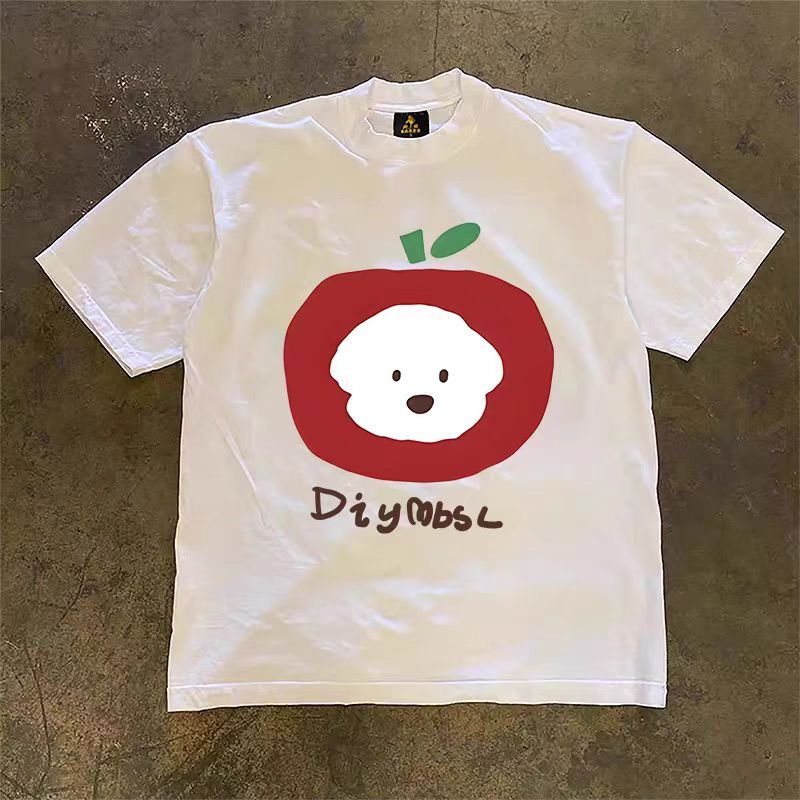 Vintage White trendy puppy apple pattern loose tee Size US M / EU 48-50 / 2 - 1 Thumbnail