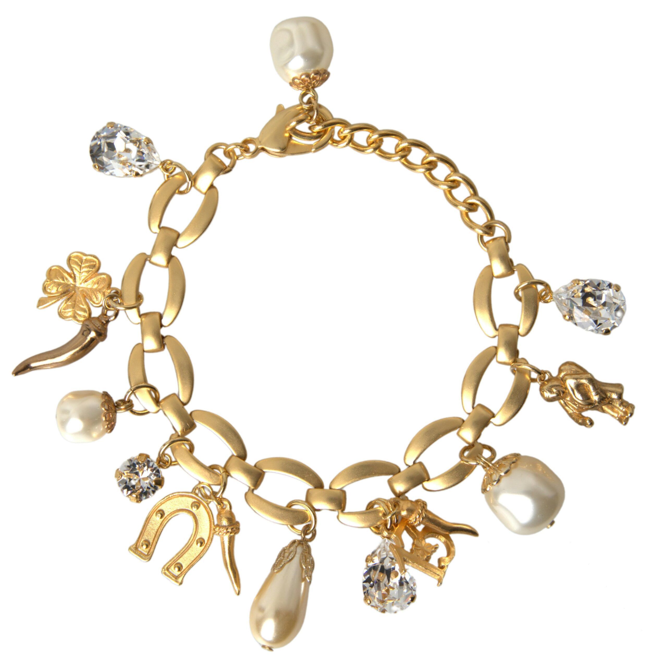 Dolce & Gabbana Dolce & Gabbana Gold Tone Faux Pearl Crystal ...