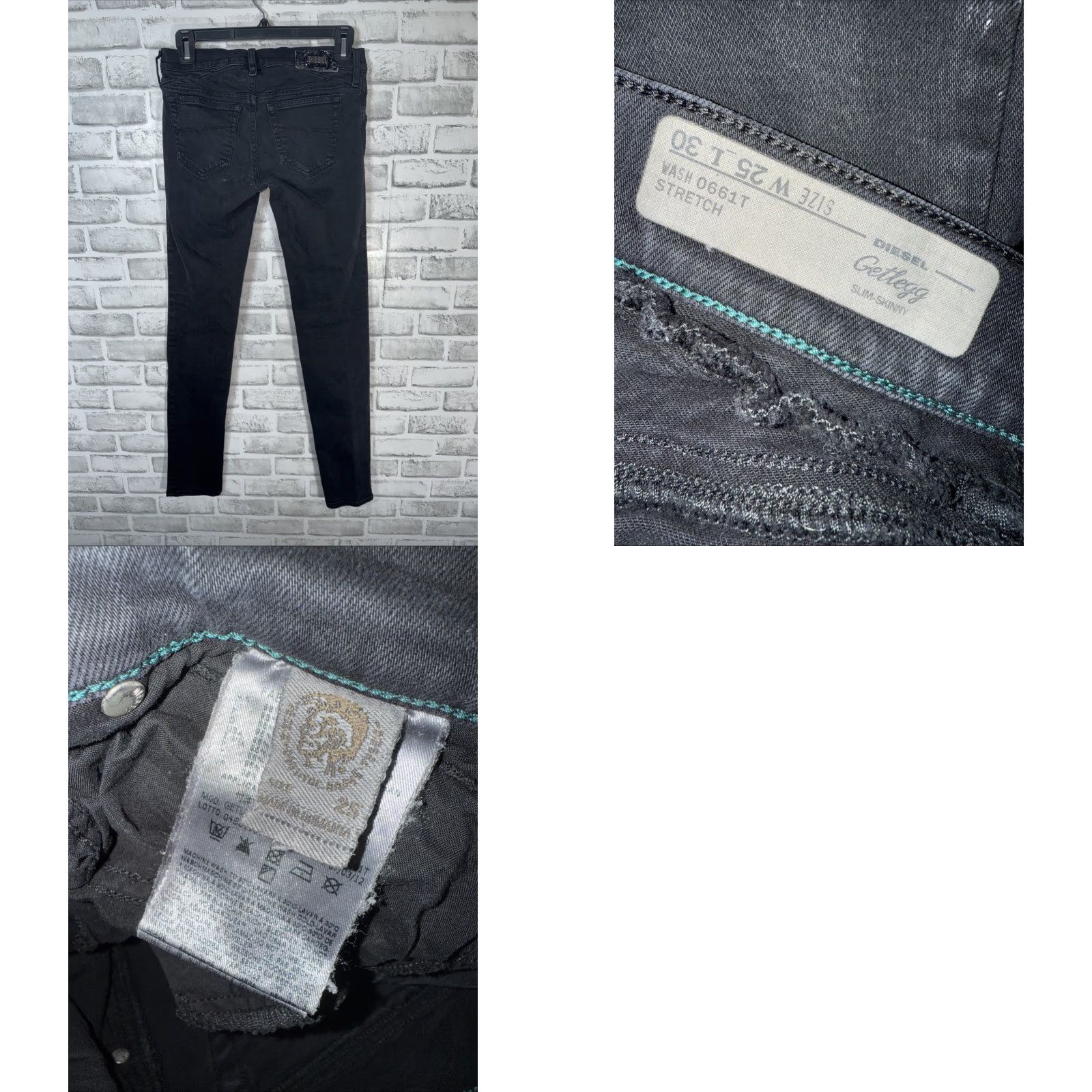 Diesel DIESEL Womens Getlegg Black Skinny Jeans Size 25 x 30 Slim Stretch Denim Zip Size 42" / US 20 - 8 Thumbnail