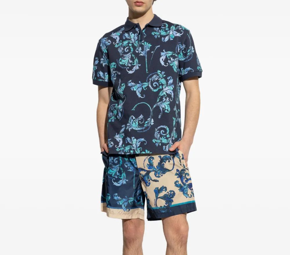 Designer × The Unbranded Brand × Vintage Barocco-Print Polo Shirt – Polo for Men Size US S / EU 44-46 / 1 - 2 Thumbnail