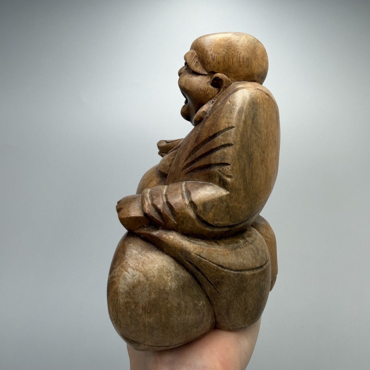 Vintage Vintage Hand Carved Wooden Lucky Buddha Hotei Feng Shui Size ONE SIZE - 9 Thumbnail