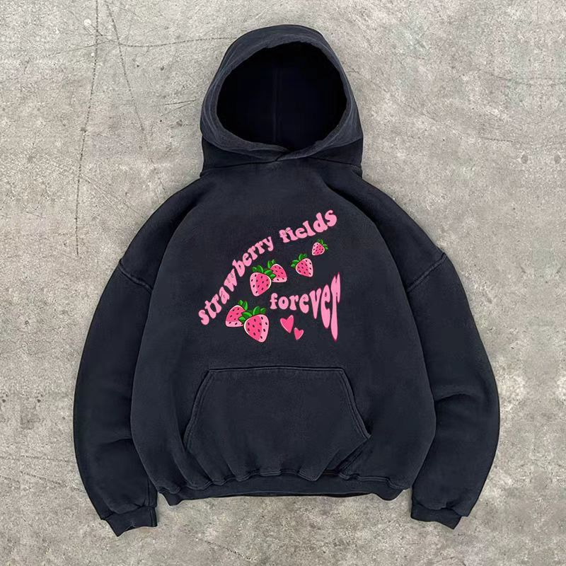 Japanese Brand × Vintage Black washed vintage strawberry print hoodie y2k Size US L / EU 52-54 / 3 - 1 Thumbnail