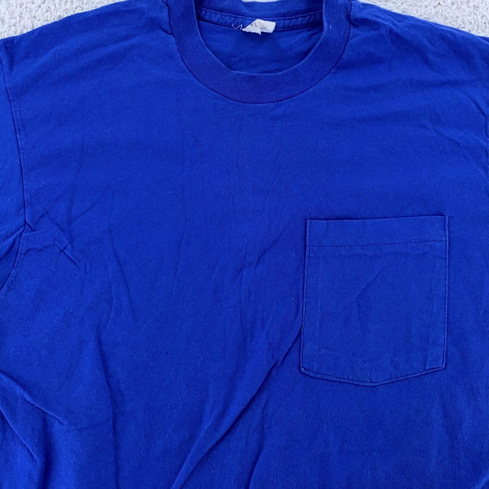 Fruit Of The Loom VINTAGE Fruit of the Loom Shirt Small Pocket Tee Blue USA Single Stitch Blank Mens S Short Sleeve Crew Neck Cotton Size US S / EU 44-46 / 1 - 2 Thumbnail