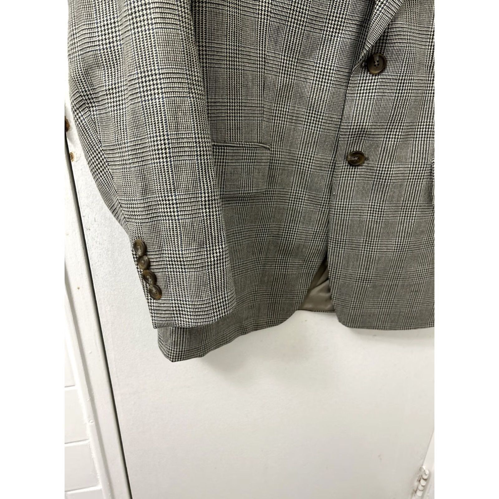 Ralph Lauren VINTAGE? No — Ralph Lauren Blazer Mens 44 Gray Silk Linen Wool Houndstooth Jacket Sport Coat Photo? Size 44R - 5 Thumbnail